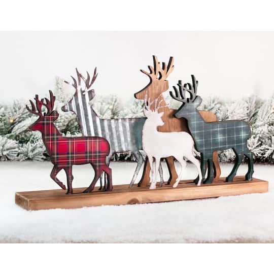 Glitzhome® 18" Galvanized Metal & Wooden Reindeer Table Décor